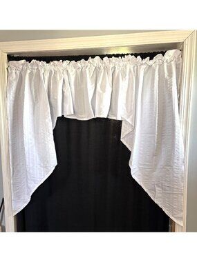 White Window Swag & Valance Set Textured 3-Piece Curtains 28"x40" & 56"x15"